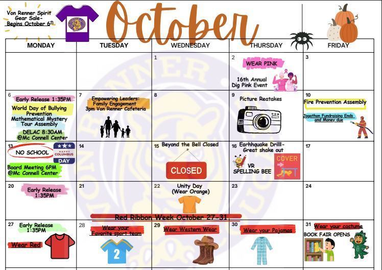October Activity Calendar