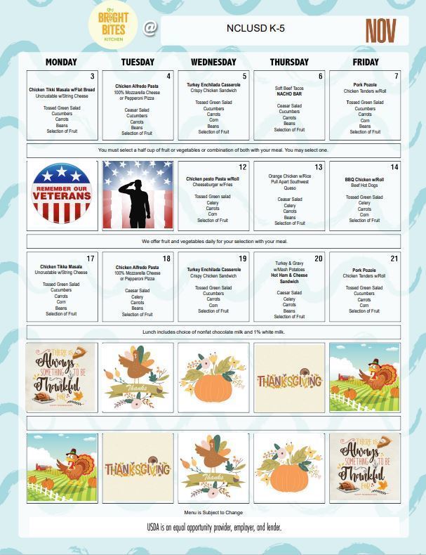 November Lunch Menu