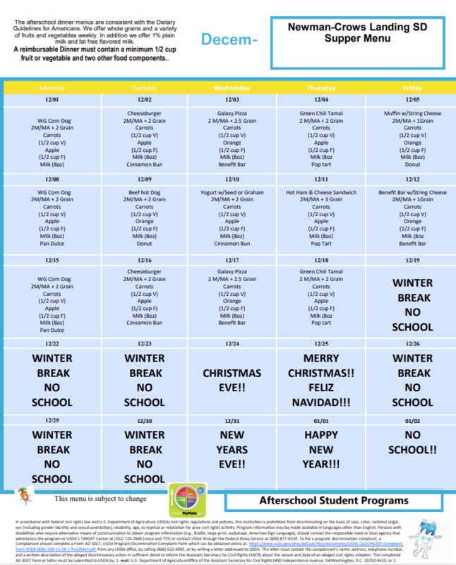 December Supper Menu