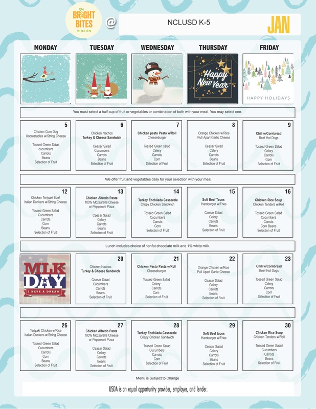 image of January lunch menu