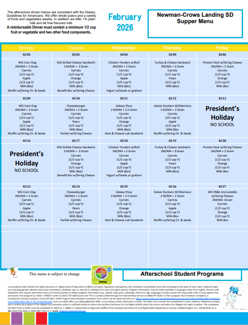 February Supper Menu