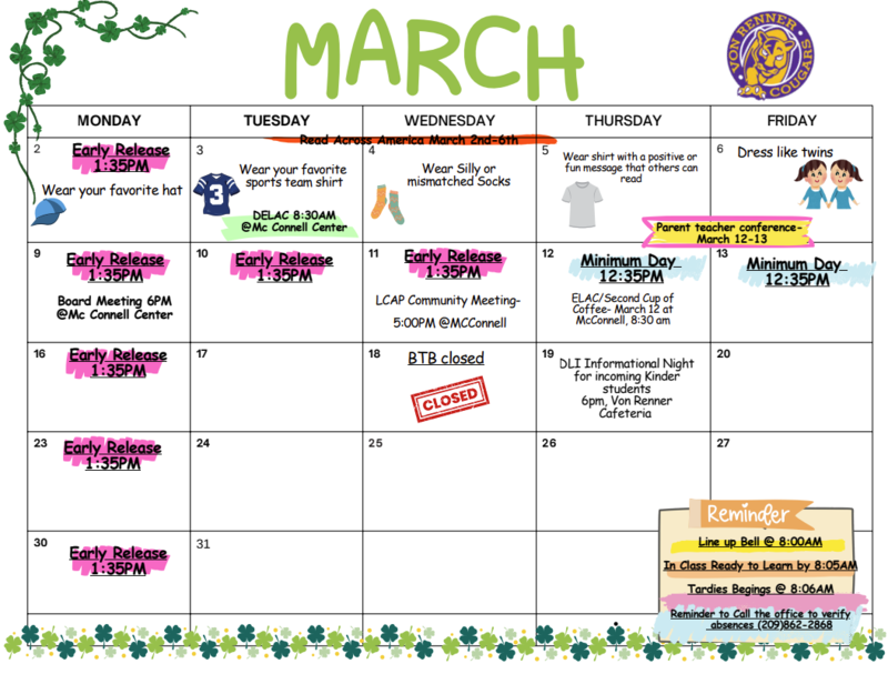 March Activity Calendar