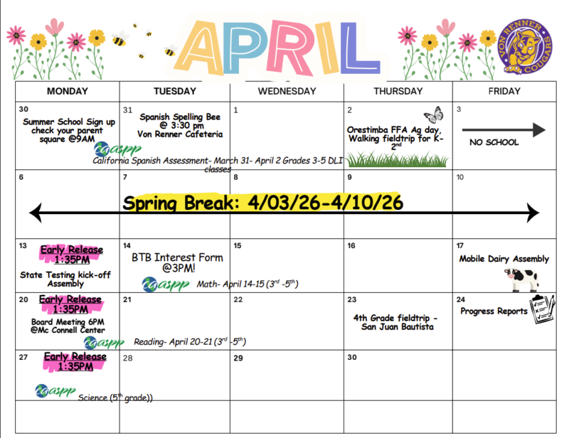 April Activity Calendar