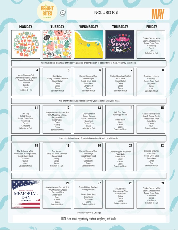 May lunch menu