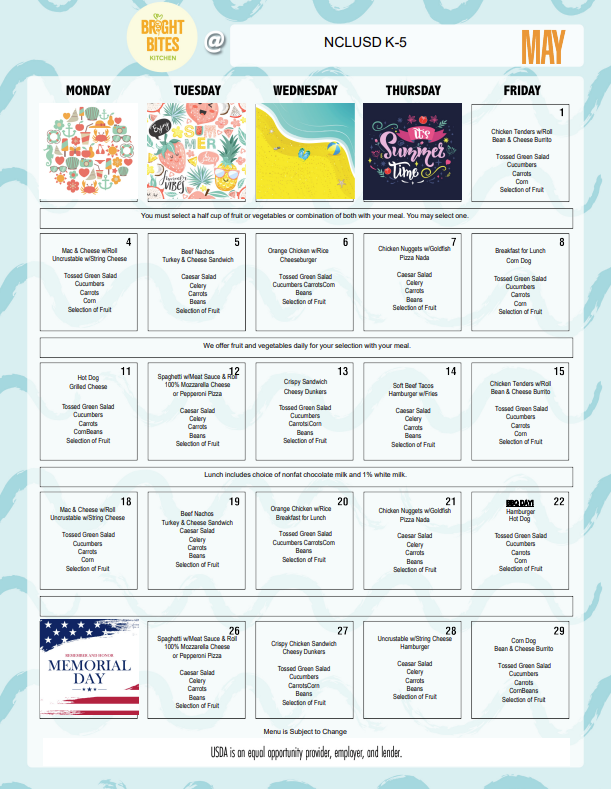 May Lunch Menu