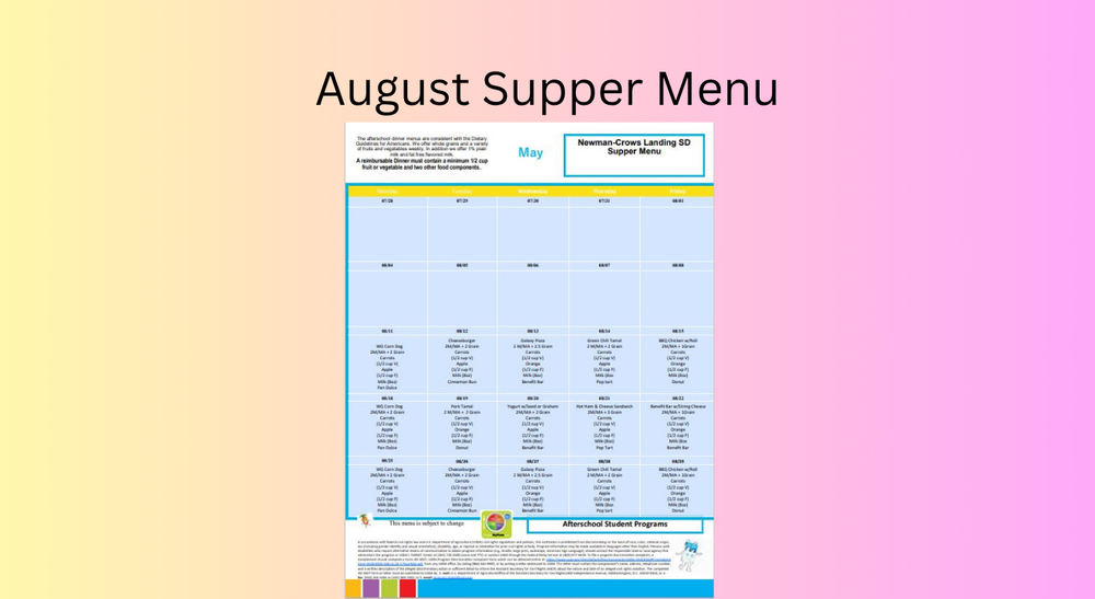 August Supper Menu