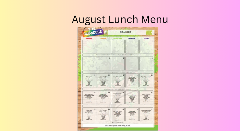 August Lunch Menu
