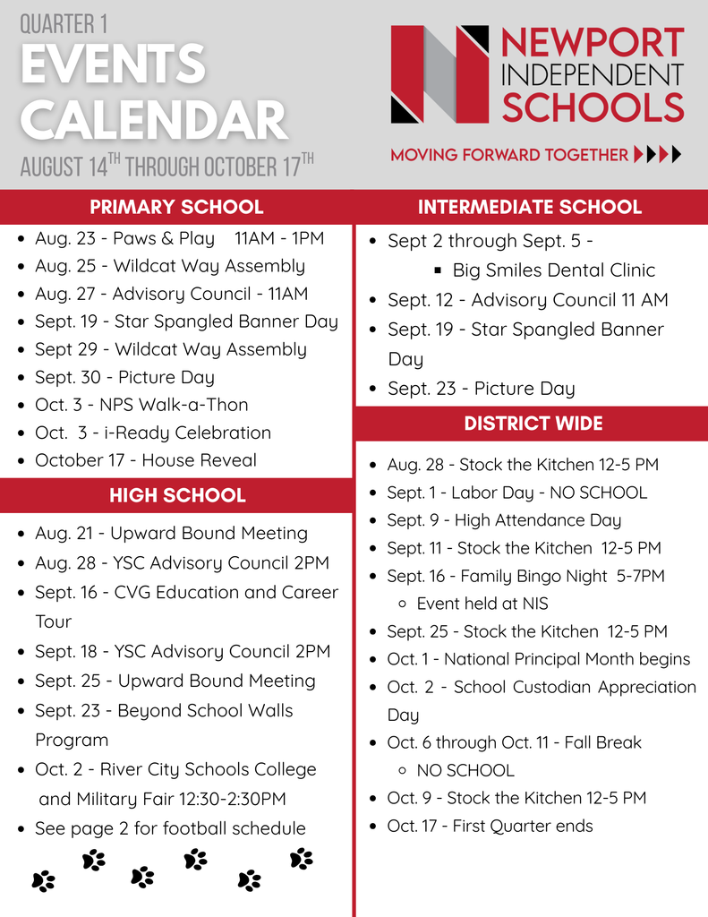 Quarter 1 Events Calendar (Page 1 of 2)