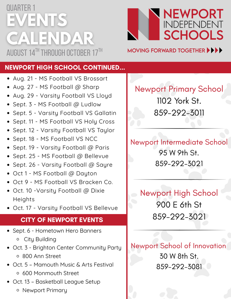 Quarter 1 Events Calendar (Page 2 of 2)