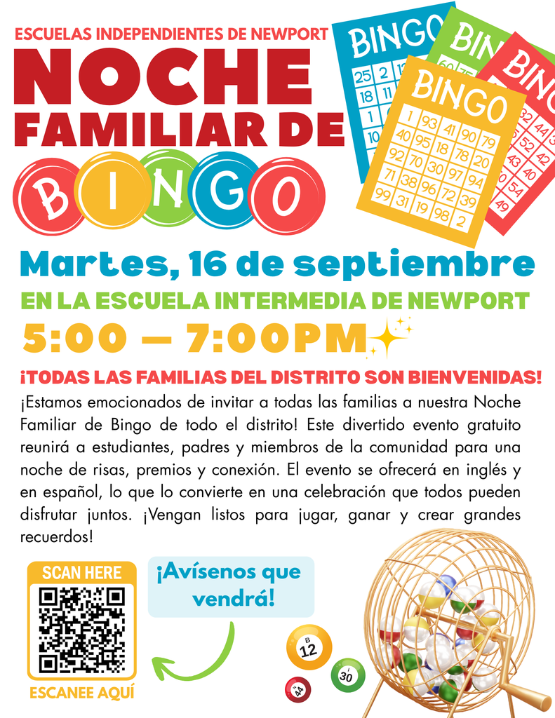 Noche de bingo familiar - Martes, 16 de septiembre de 2025 - De 5:00 a 7:00 p. m.
