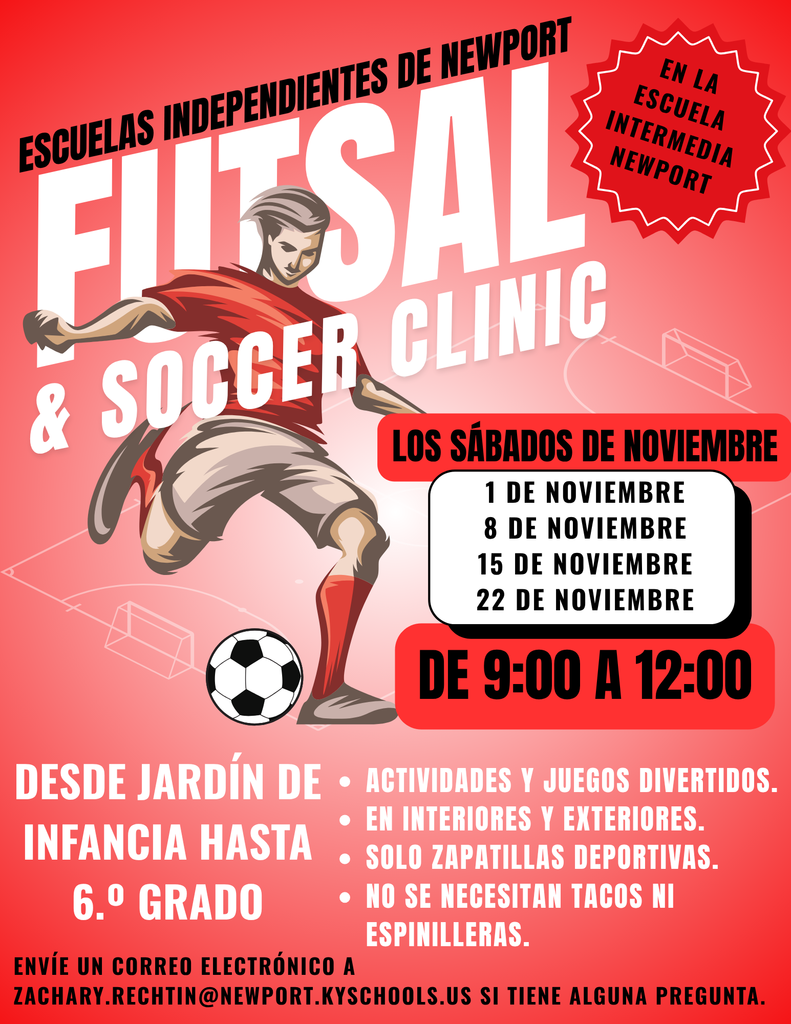 Futsal & Soccer Clinic - Saturdays in November - Kindergarten through 6th Grade - 9AM to Noon