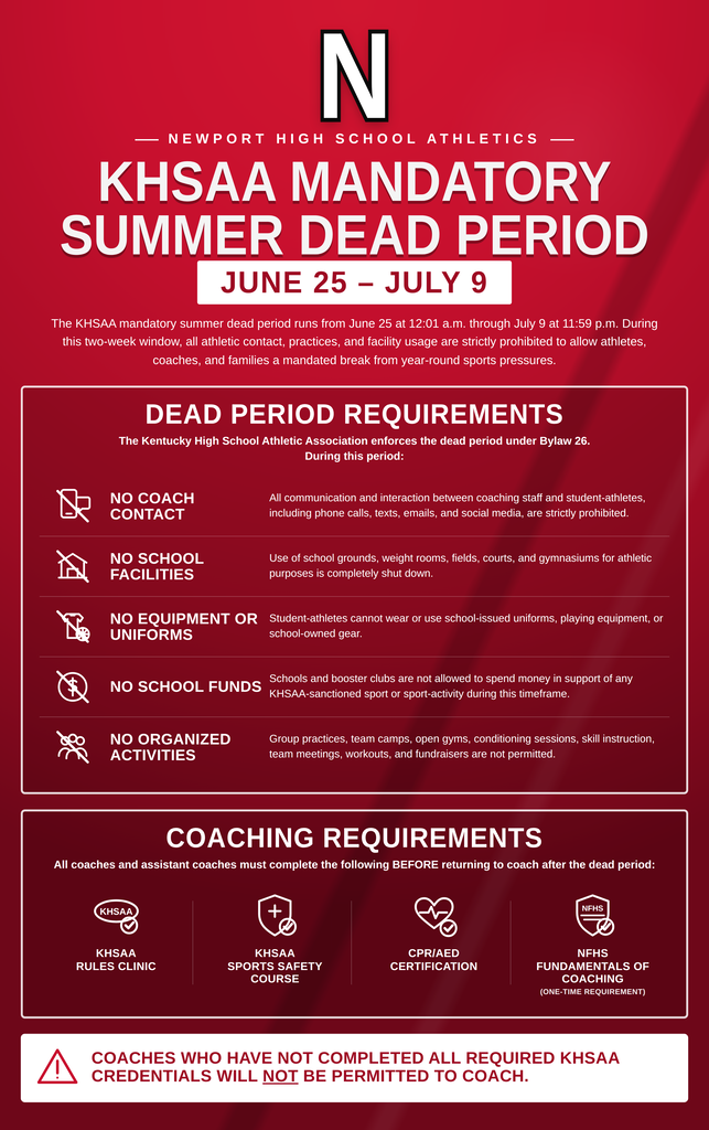 KHSAA mandatory dead period June 25-July 9.