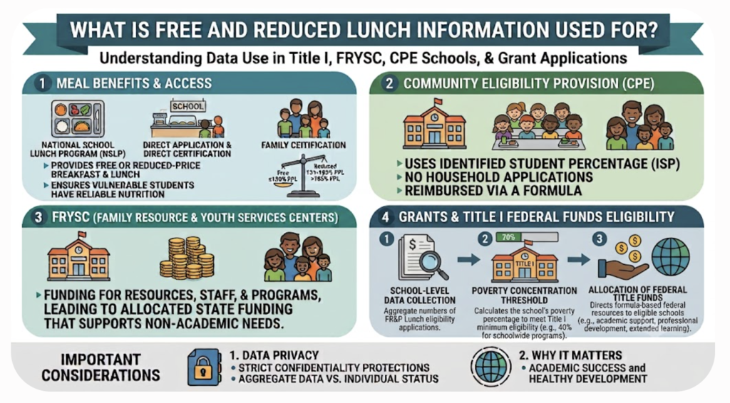 Image showing four ways that the free and reduced lunch information is utilized in a school