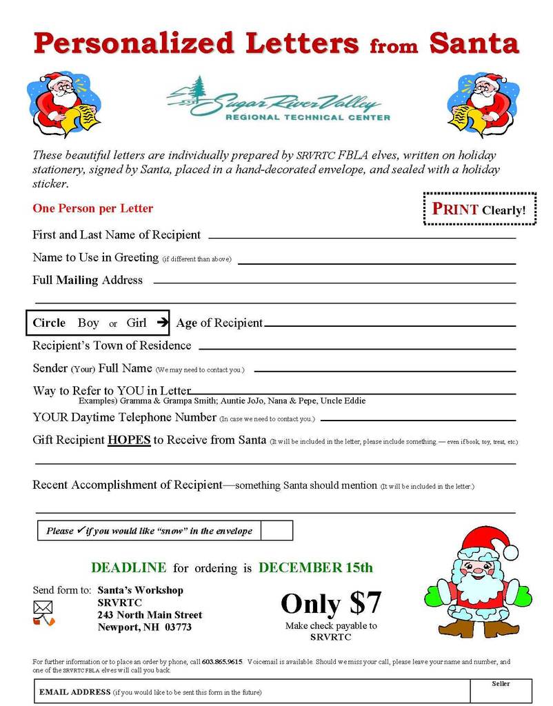 Santa's Writing Letters Order Form