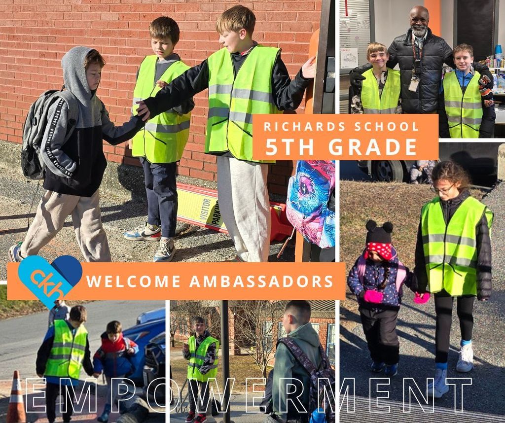 children in safety vests helping other children