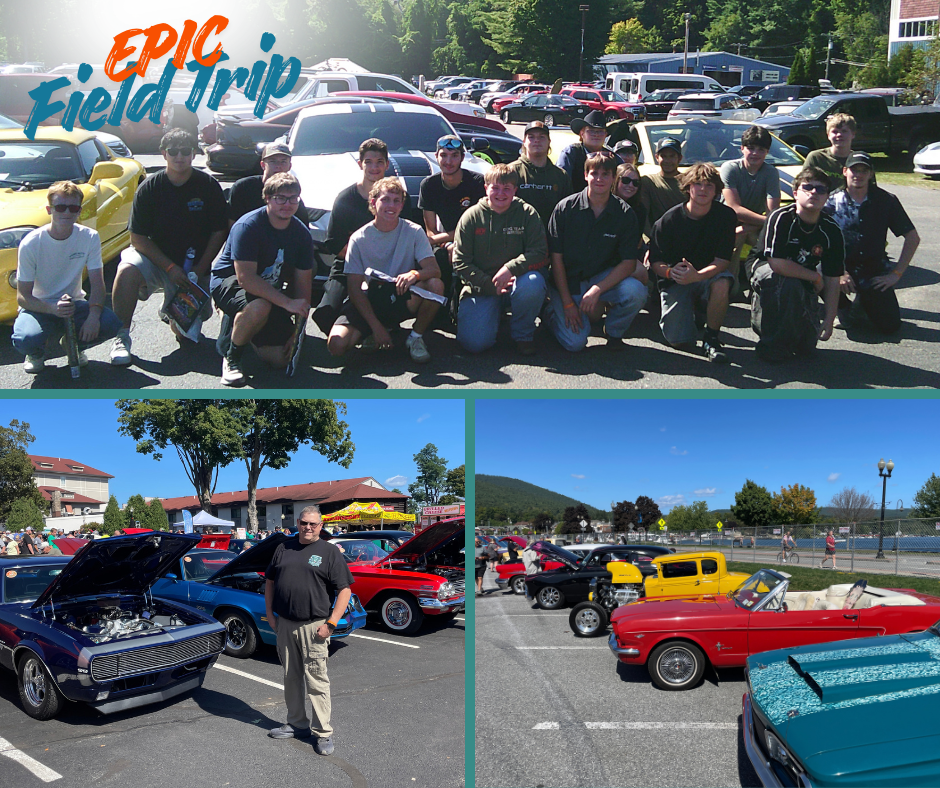 Students attending car show.