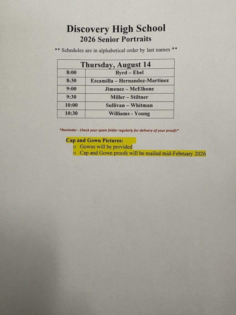 Senior Portrait schedule