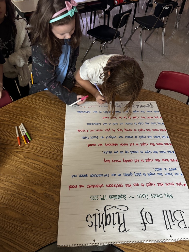 ANOTHER STUDENT SIGNS THE CLASSROOM BILL OF RIGHTS IN MS CLINE'S CLASSROOM