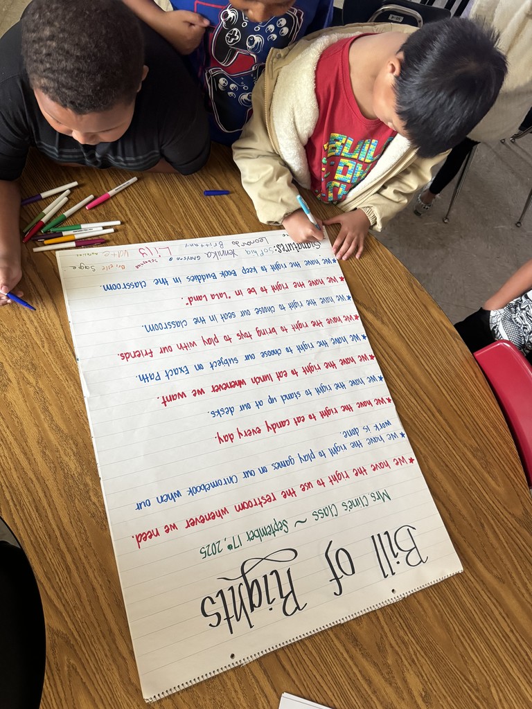 MORE STUDENTS SIGN THE CLASSROOM BILL OF RIGHTS IN MS CLINE'S CLASSROOM