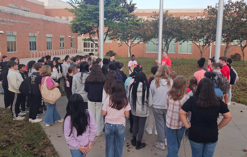 Students at the pole