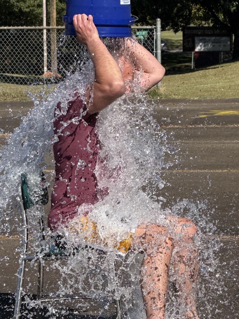 Mr. Whitener completing the Ice Bucket Challenge