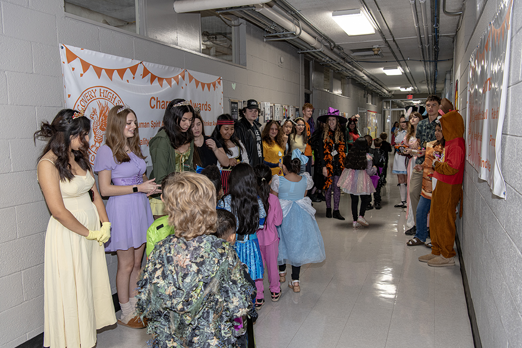 Elementary students trick or treating at DHS