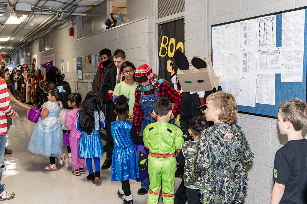 Elementary students trick or treating at DHS