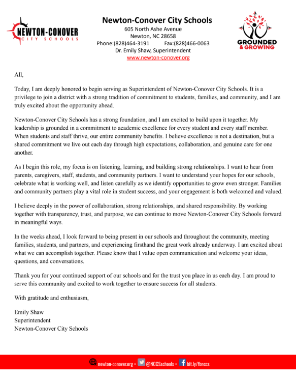 Dr. Emily Shaw is being sworn in as superintendent of Newton-Conover City Schools.