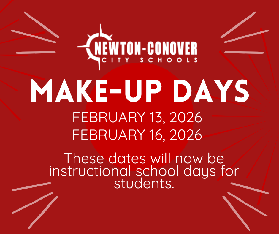 Make-Up Days February 13th and 16th.  These dates will now be instructional school days for students.