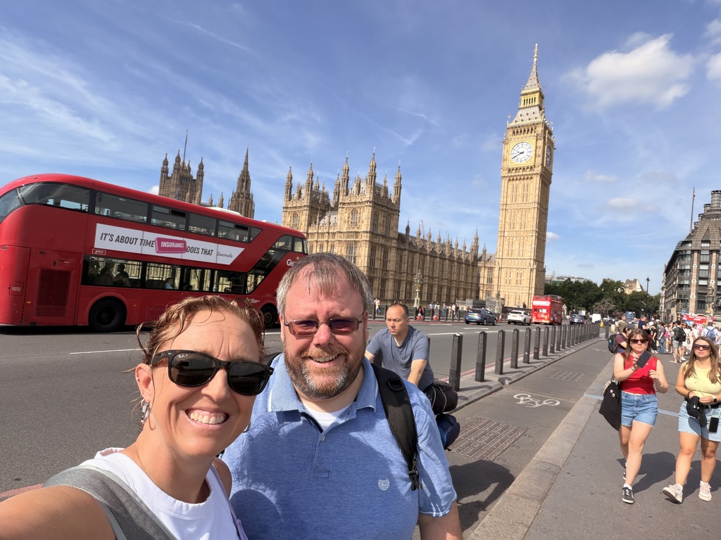 Mrs. Lingle and her hubby, who are becoming world travelers this summer, sightseeing around Europe.