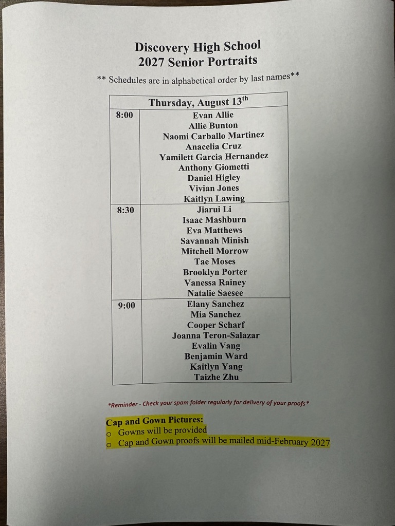 Senior Portrait schedule