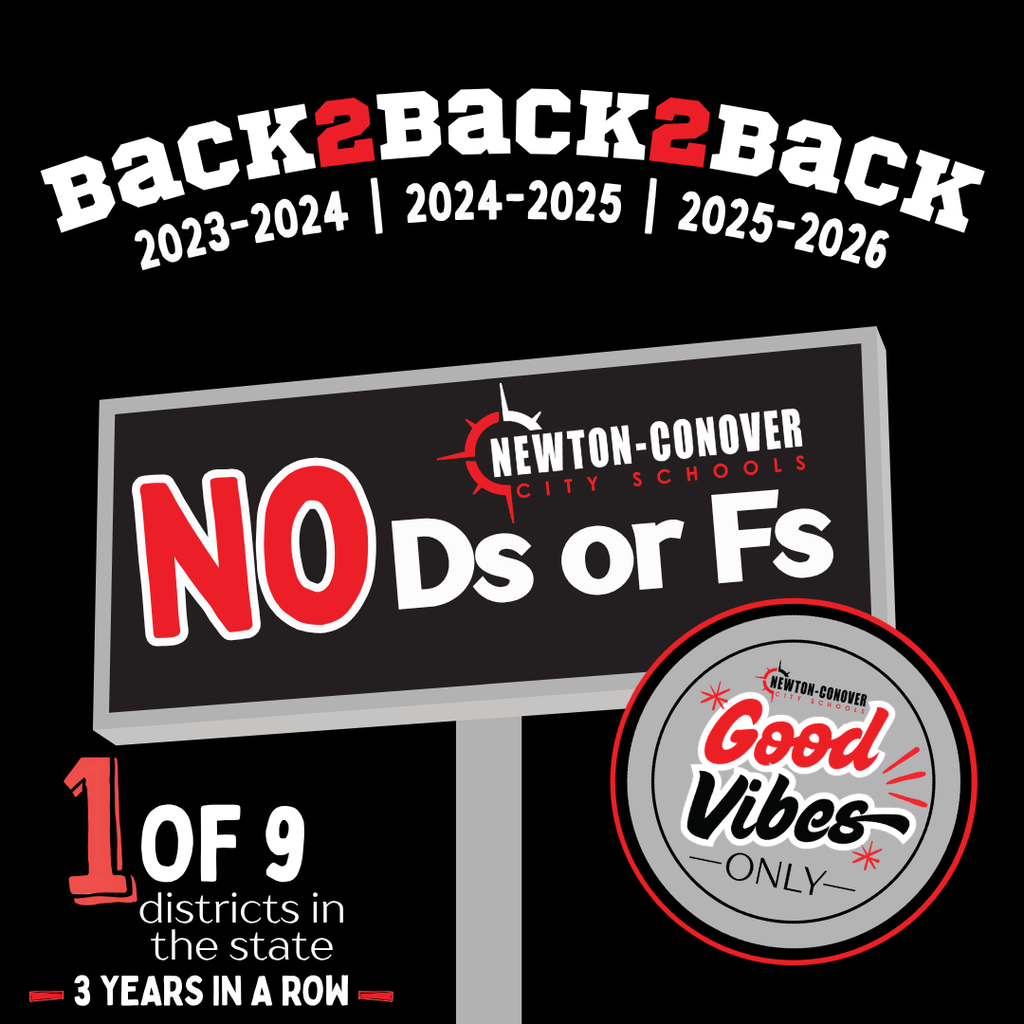 back2back2back 2023-2024 2024-2025 2025-2026 No Ds or Fs. Newton-Conover City Schools. Good Vibes only - 1 of 20 districts in the state