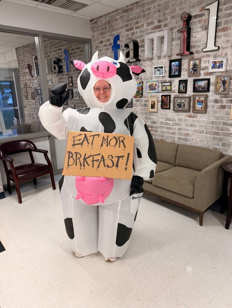 Nancy Price dressed up as a cow for World Milk Day
