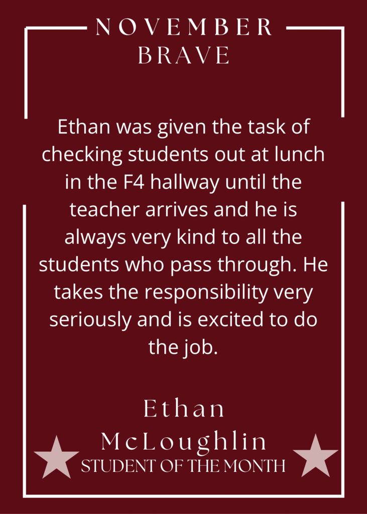 Ethan MCloughlin student of the month