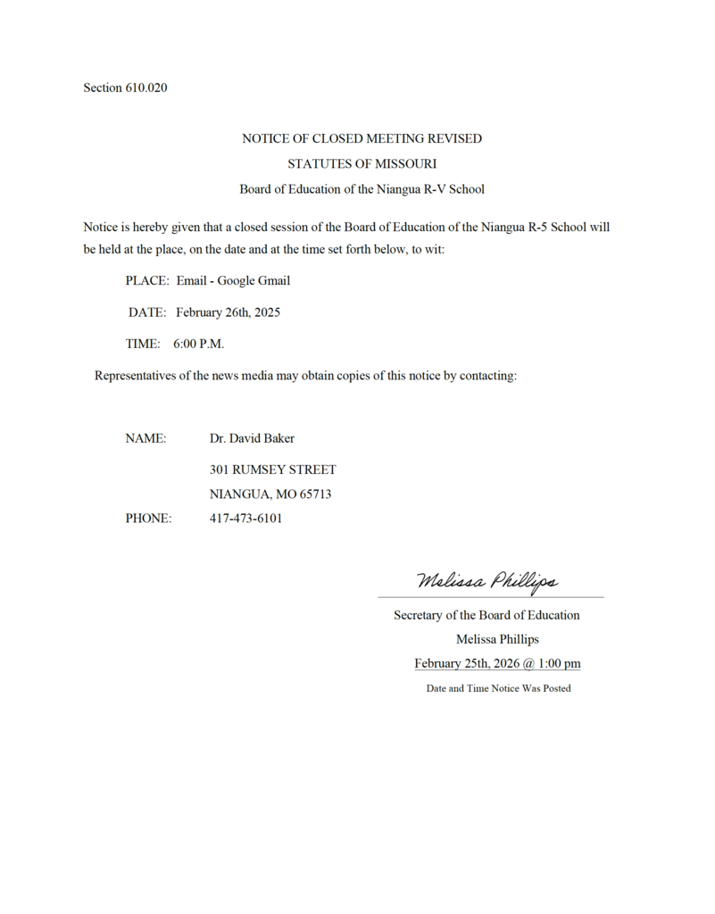 Board Notice 2/25/26