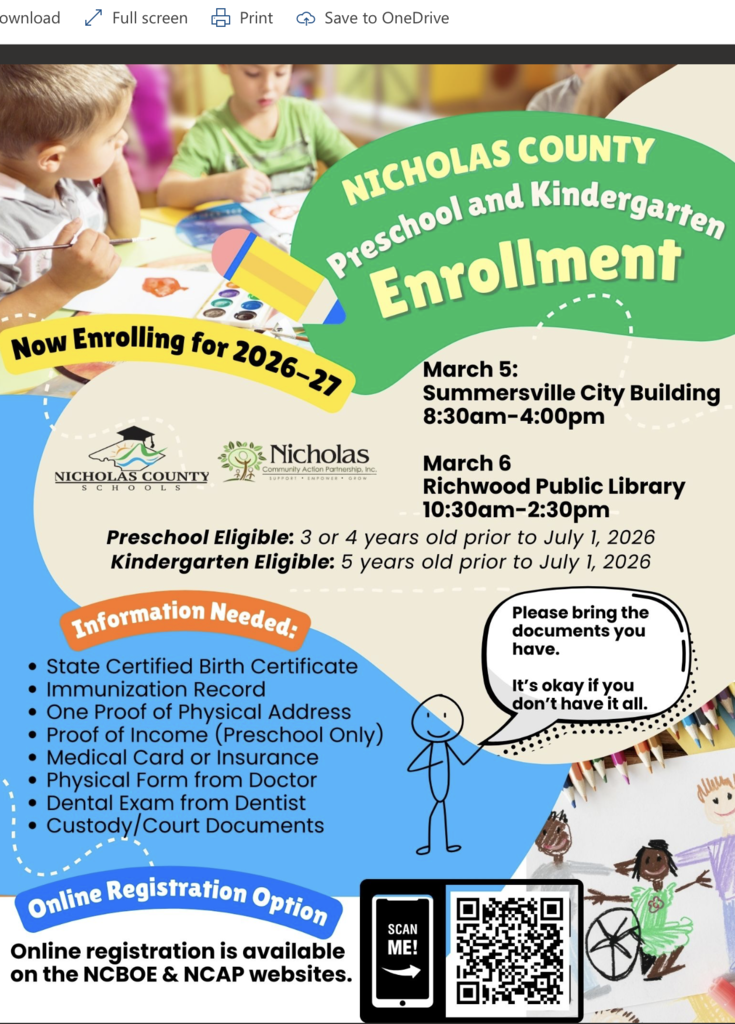 2026 - 2027 Preschool and Kindergarten Enrollment 