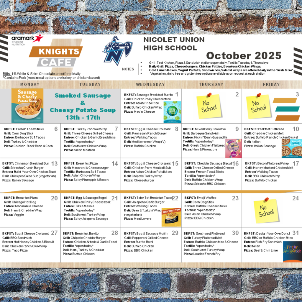 a graphic showing a menu for october