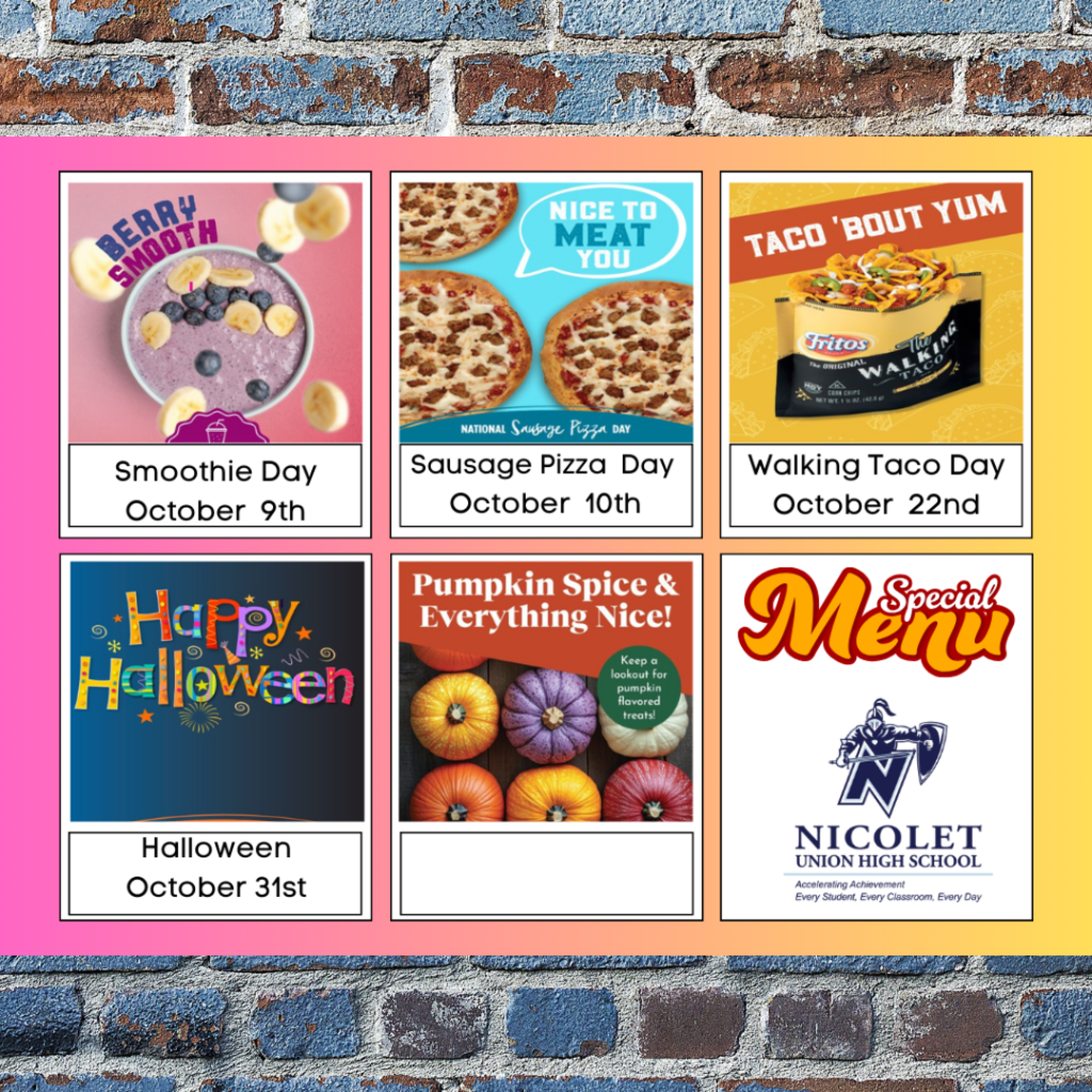 a graphic showing a menu for october