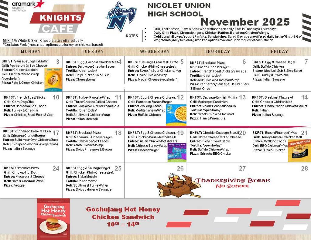 a picture of the menu for the month of November