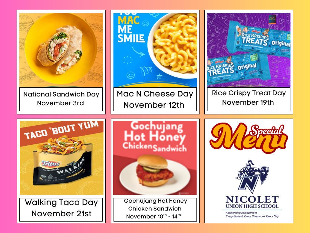 pictures of food offered for the month of november