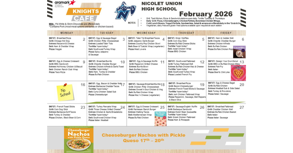 a menu showing different food items