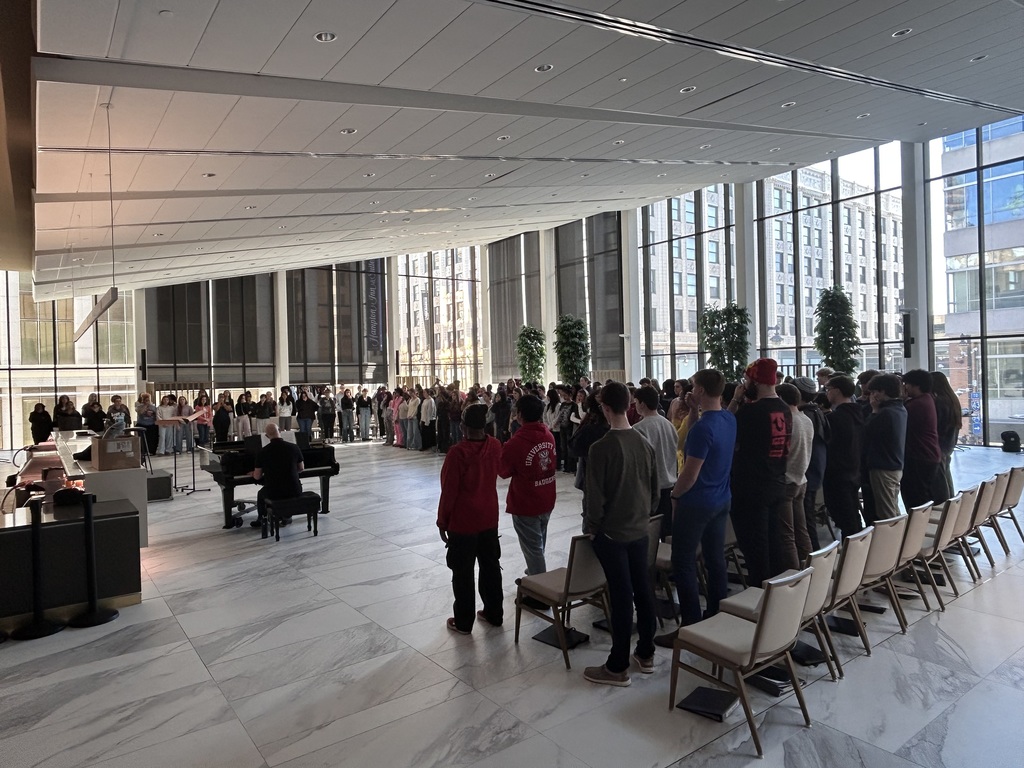 students listening to music