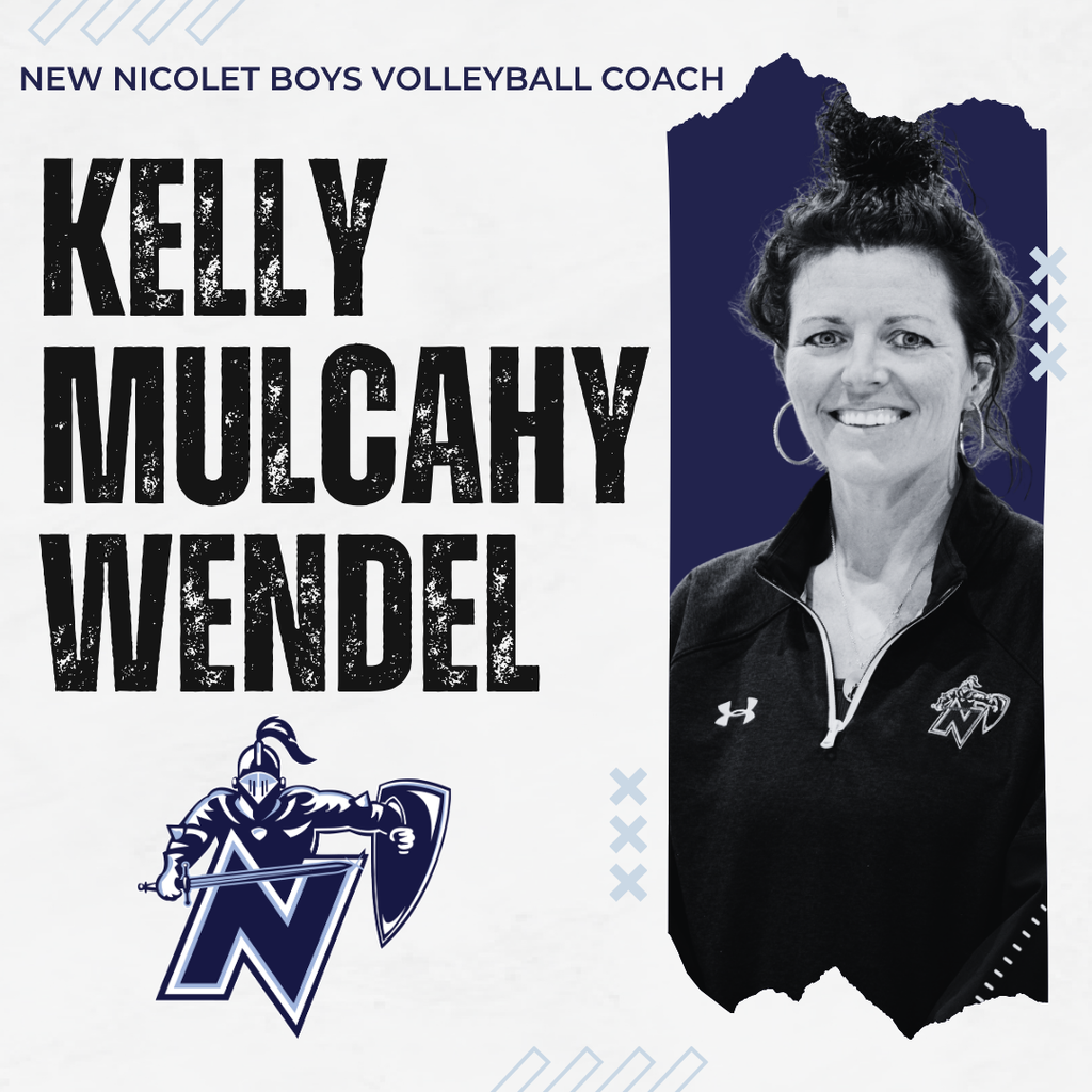 A white background with blue accents displays a picture of Kelly Mulcahy Wendel and her name.