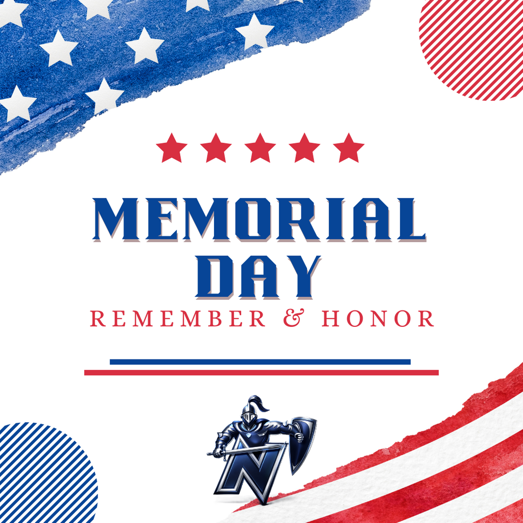Memorial Day banner with stars, blue and white stars, "Memorial Day" text, "Remember & Honor" text, and a logo.