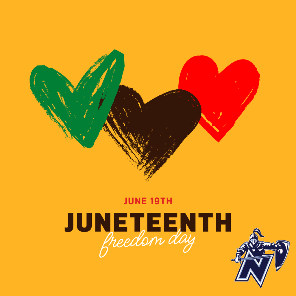 Three painted hearts in green, brown, and red on yellow background. Text reads: "June 19th Juneteenth freedom day".