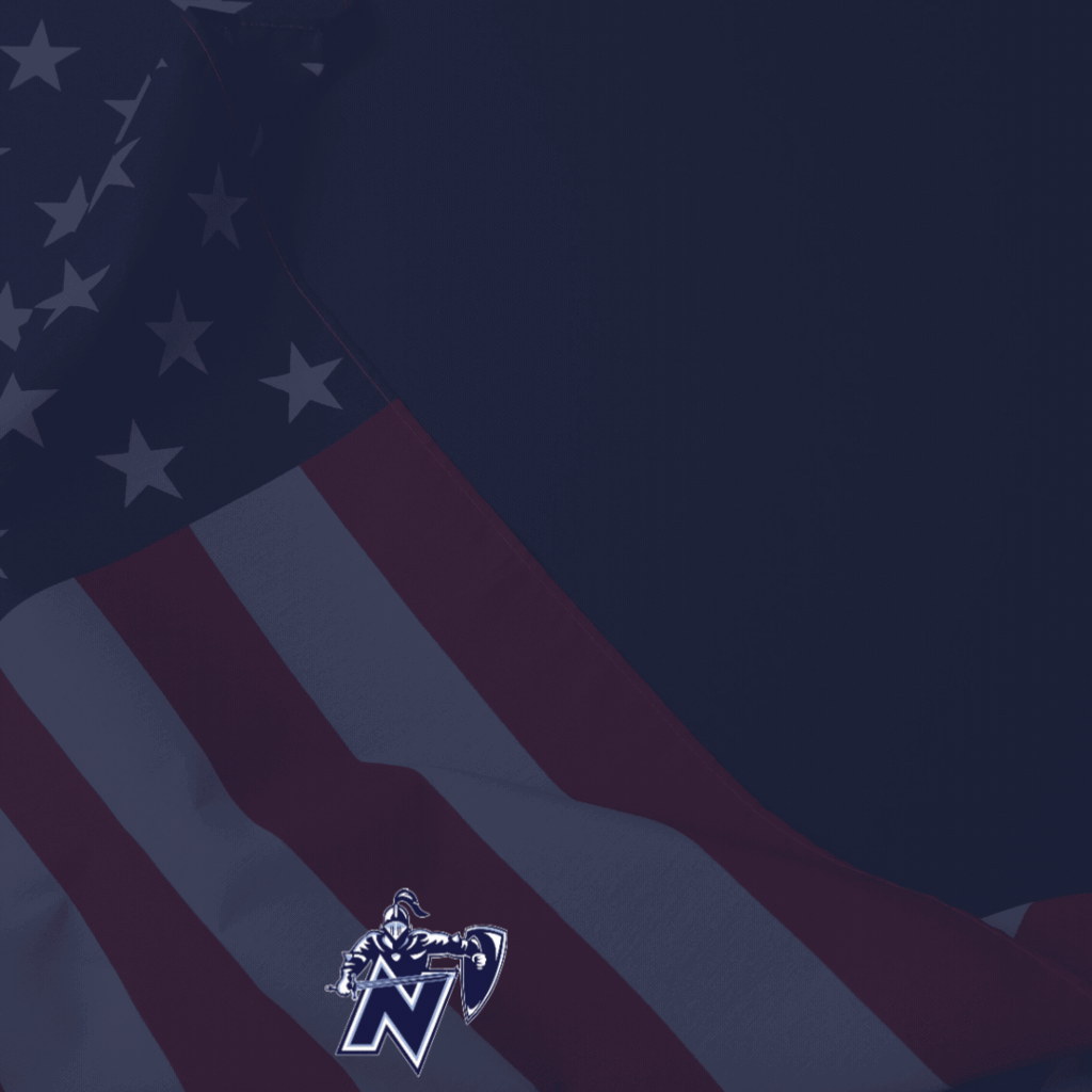 A flag with white stars on a blue field, red and white stripes, and an "N" logo on the bottom left.