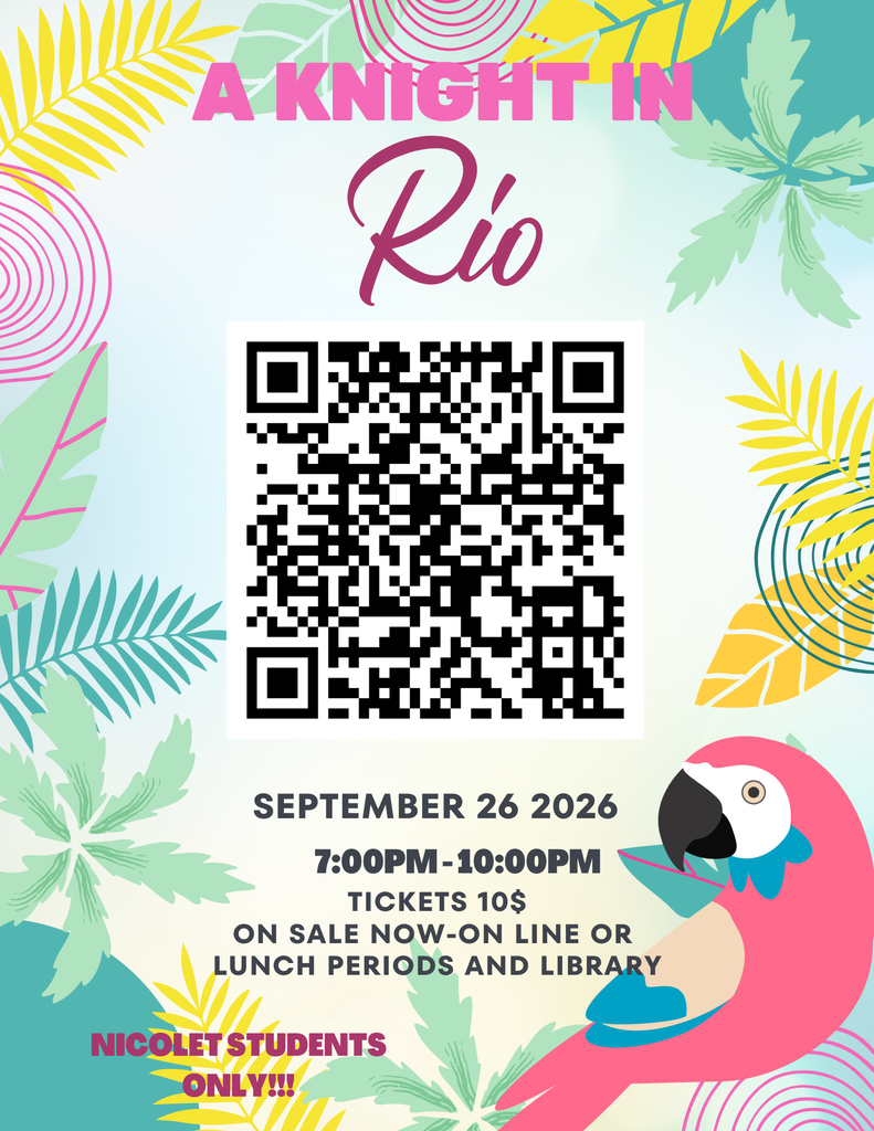 A flyer with a tropical leaf background. It features a QR code and text promoting "A Knight in Rio" event on September 26, 2026.