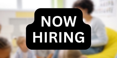 Now Hiring text over teacher in class with students