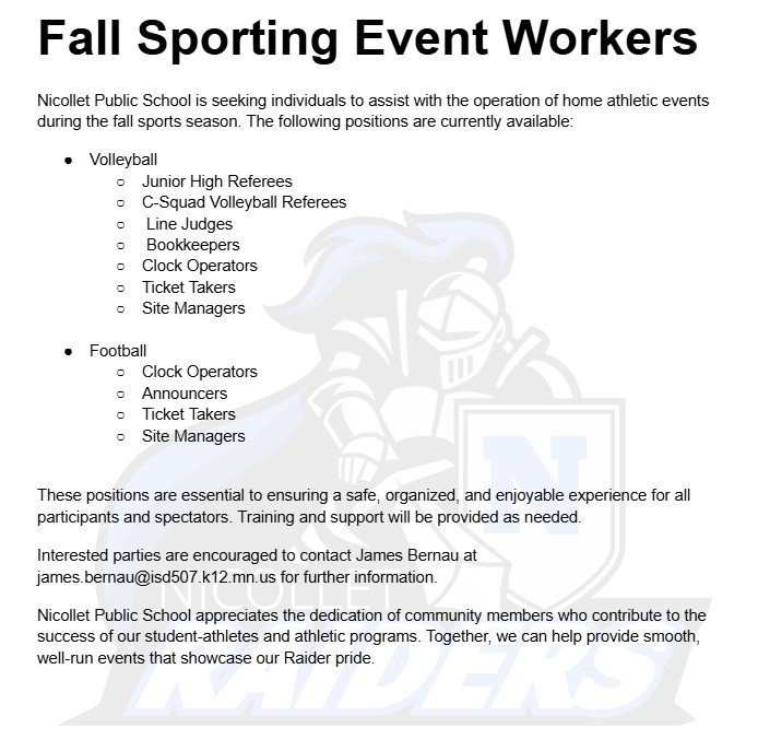 Fall Sporting Event Workers