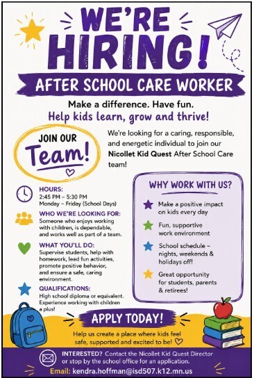 We're Hiring for After School Care Worker